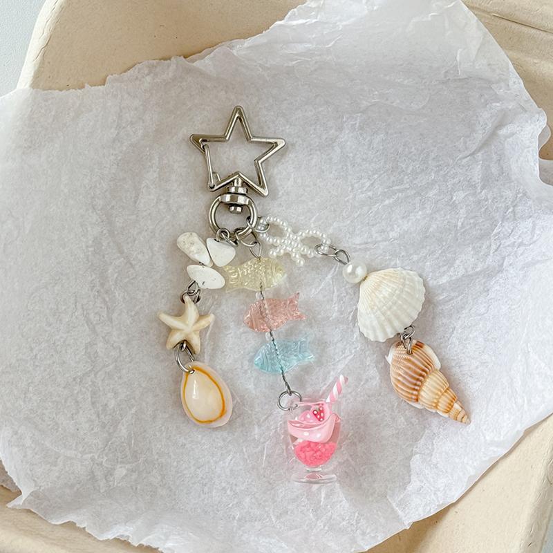 Ocean Series Pearl Keychain Shell Charm Pendant Keyring Jewelry For Girl Women Gift Bag Decoration Jewelry Accessories