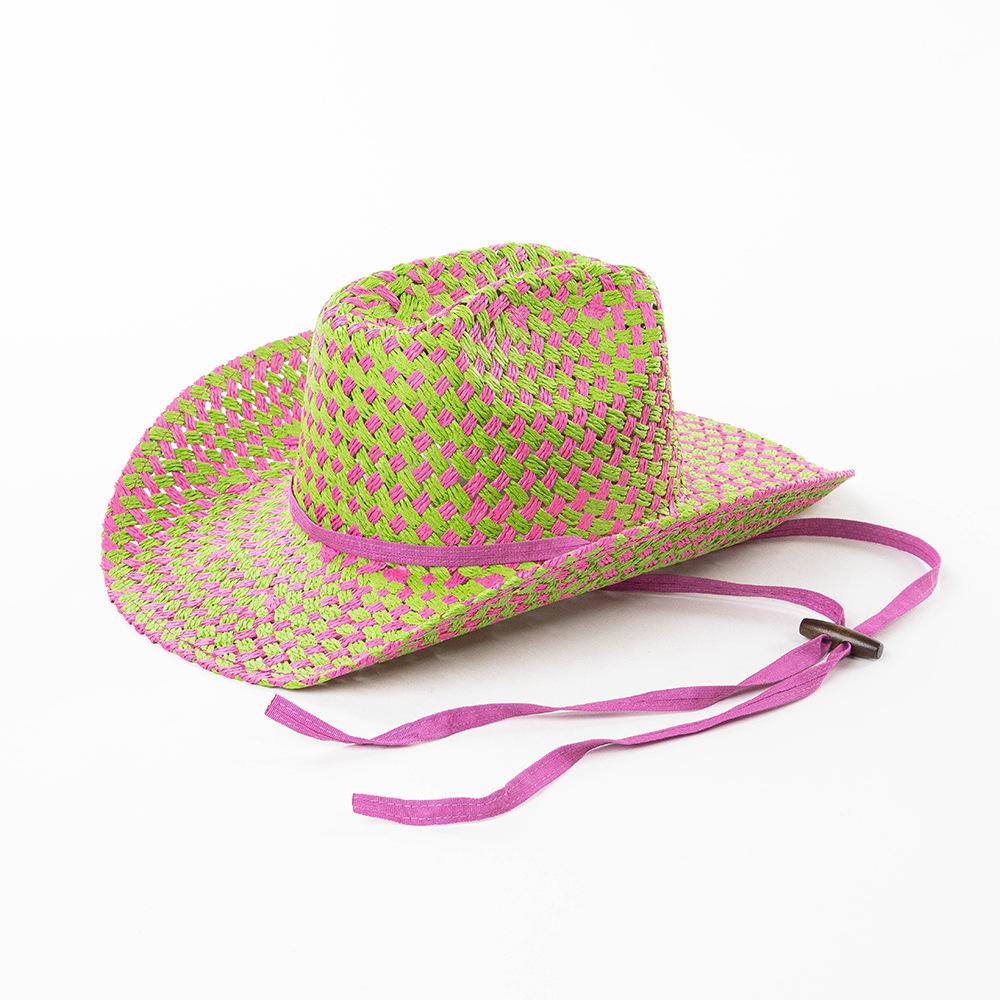 Sombrero de paja de vaquero doble cóncavo tejido a mano de dos colores sombrero de vaquero western para viajes al aire libre playa sombrero de caballero para mujer sombrero vaquero