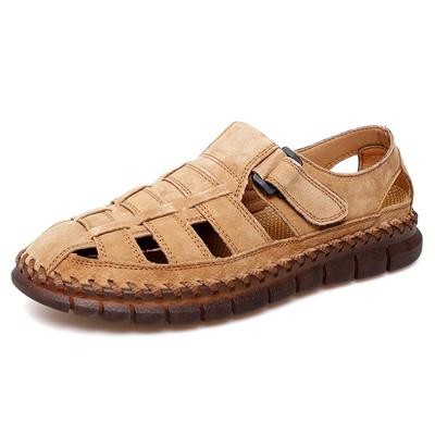 Sandales d'extérieur pour hommes en cuir véritable tendance, faites à la main, respirantes, chaussures d'été décontractées pour hommes, mocassins à enfiler pour hommes