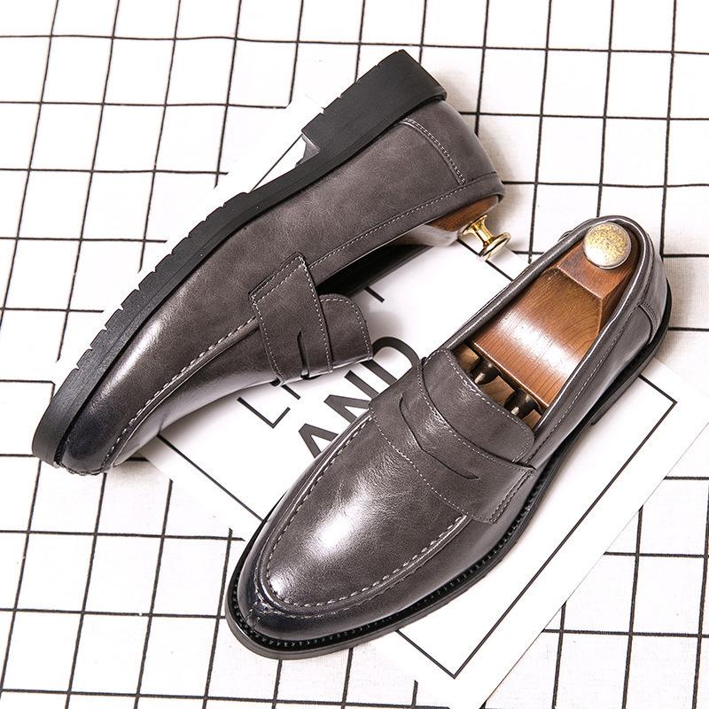 Leather Shoes Men's Four Seasons One Pedal Retro British Foot Cover Round Head Loafers Breathable Lazy Shoes Casual Men's Shoes