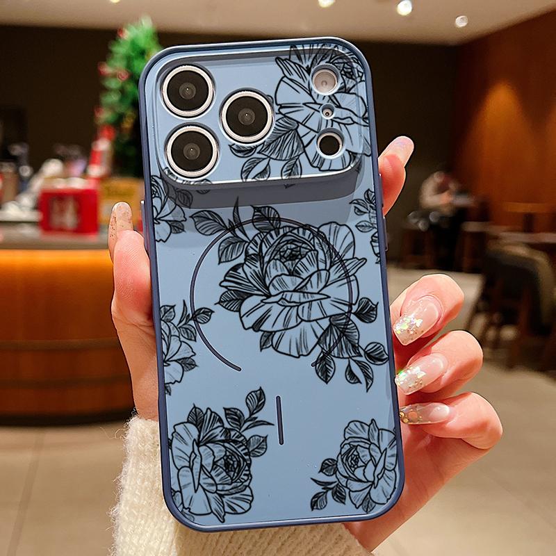 Sketching Rose Flower Pattern Case For iPhone 17 Pro Max Magnetic For Magsafe Hybrid Slim Matte Cover For iPhone 16 15 14 13 Pro Max