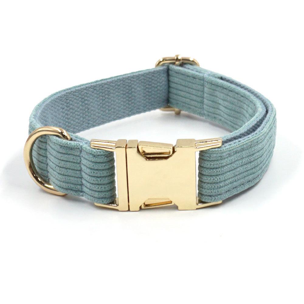 MIHA Mint Green Corduroy Dog Collar with Gold Buckle and Engraving Option. M