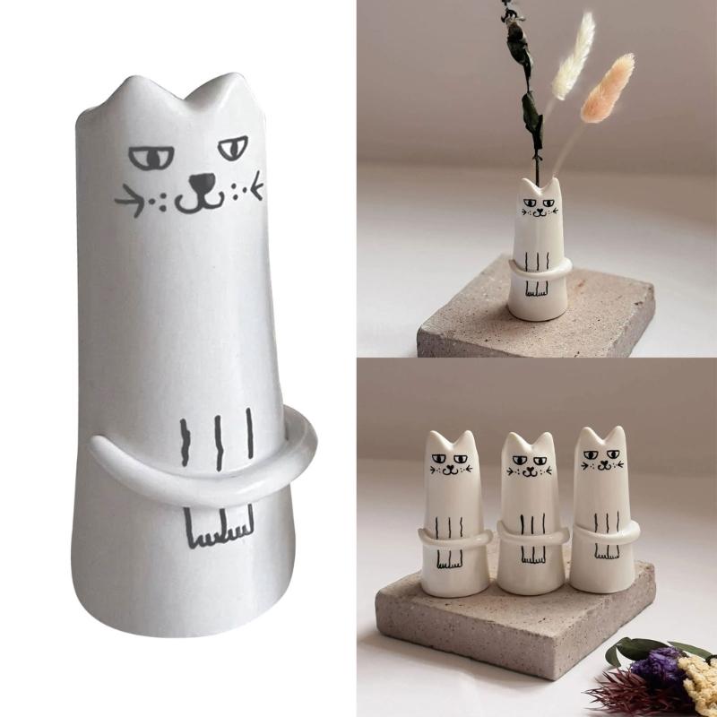 Lovely Ceramic Cat Vase for Display Aesthetic Vase Birthday Gift Flowerpots Unique Office Living Accent Holiday Party