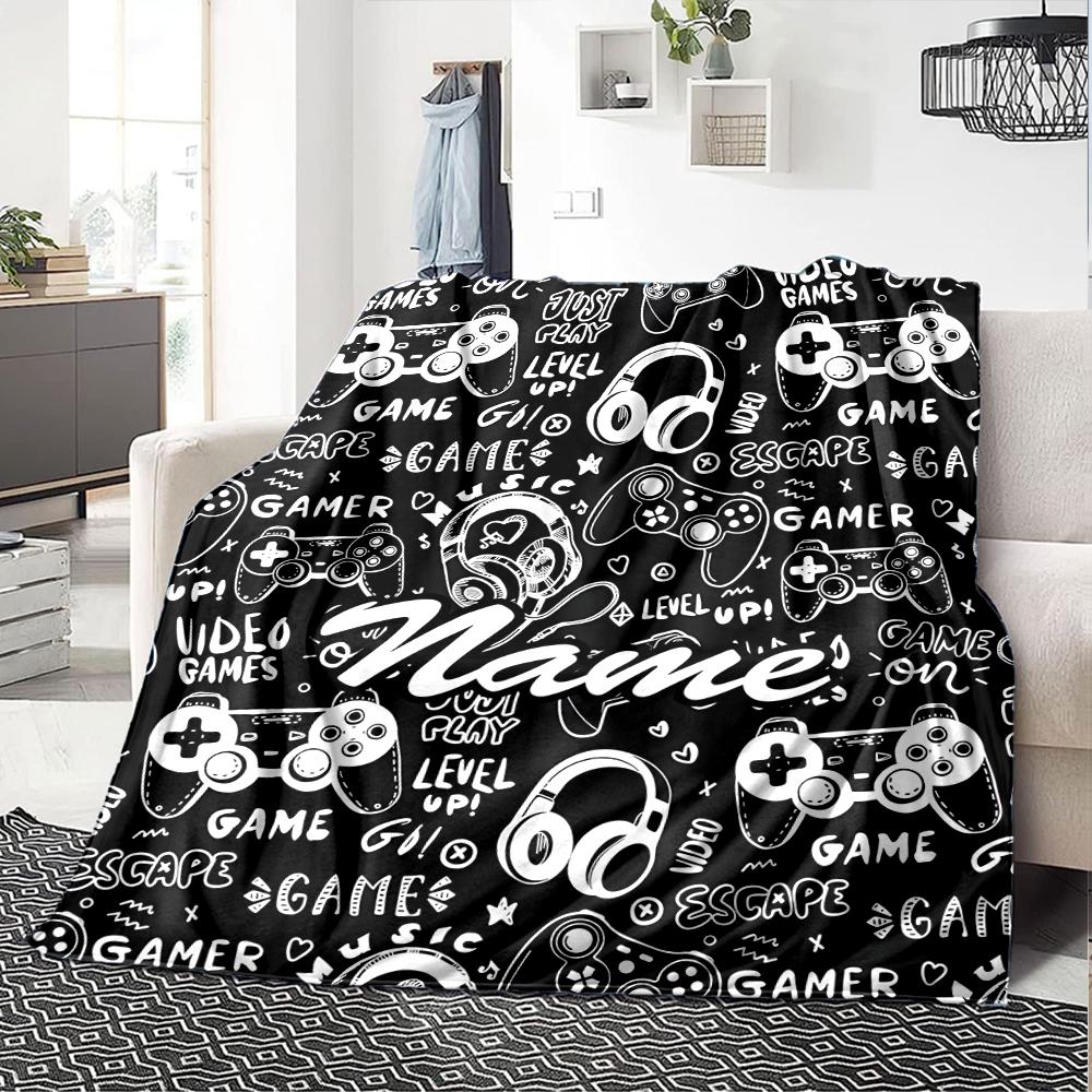 Custom Name Game Controller Theme Printed Blanket - Perfect for Couch, Bed, Travel & Outdoor Use | Machine Washable, Cozy & Durable.
