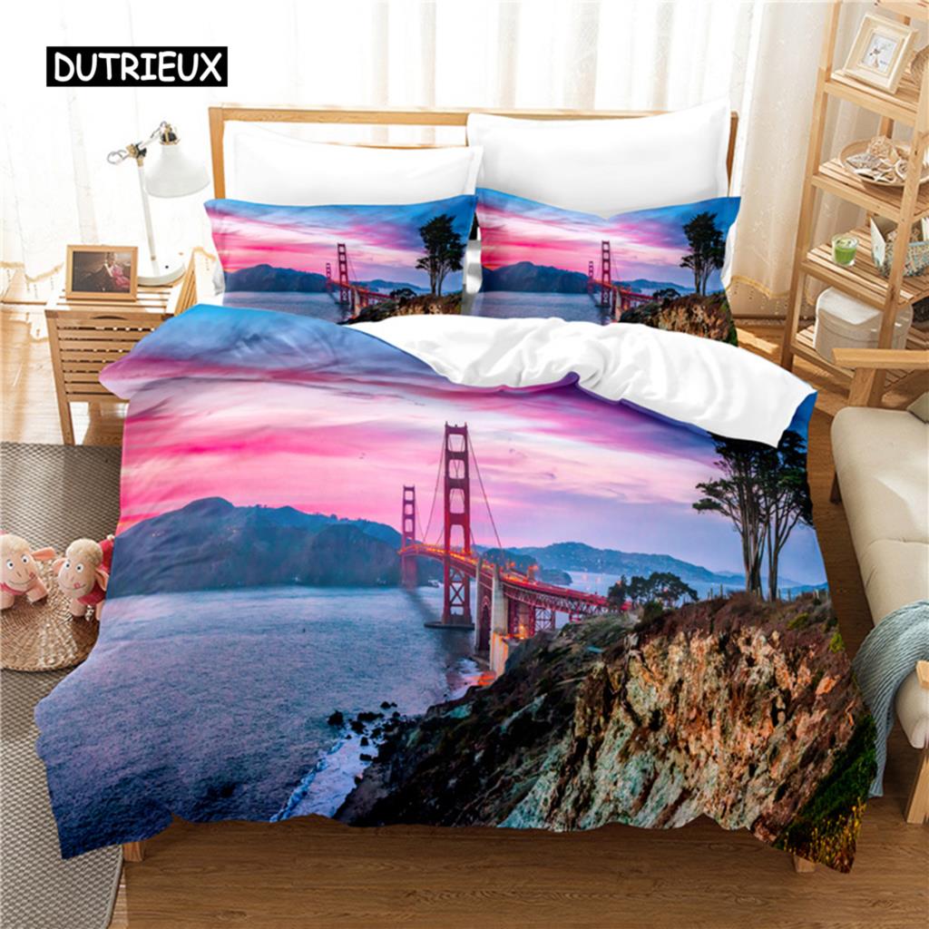 Seaside City 3D Bedding Set Queen Size Duvet Cover Digital Printing Fashion Design Bed Linen Soft Comfortable