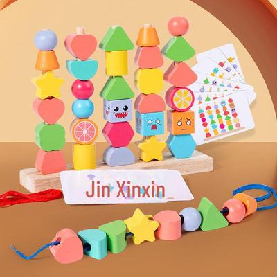 Montessori Holzgeometrie-Formen-Set für Kinder: Perlenförmige Bausteine zur Formerkennung und frühen Bildung.
