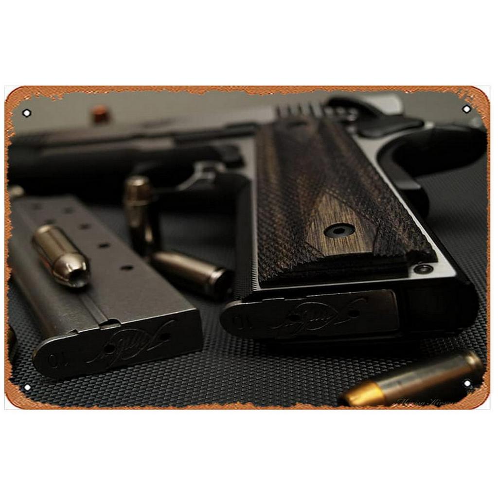 Pistol Military Plaque Metal Tin Signs Wall Decoration Vintage Art Posters Iron Painting for Man Cave Home Cafe Garden Club Bar