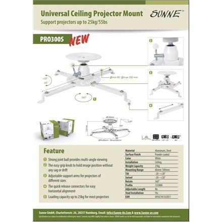 Sunne projector ceiling mount | Swivel and tilt adjustment | White | 12-month warranty