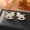 Chinese Style Zircon Horse Earrings Cartoon New Year Ear Studs Crystal Zodiac Pony Earrings  Women