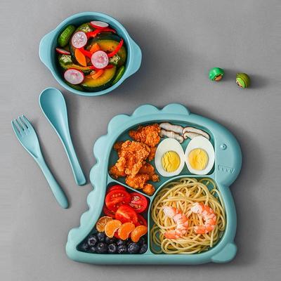 Cute Baby Dinosaur Toddler Tableware Set, Mint, Plate + Spoon + Fork + Soup Bowl, Popular Korean Parenting Items