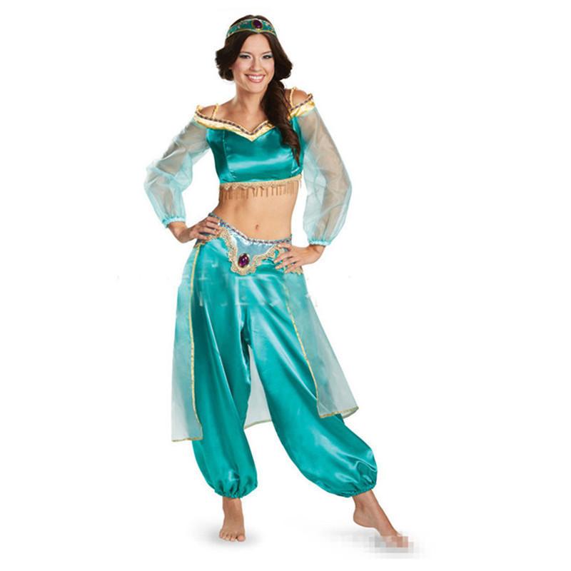 

Alluring Adult Jasmine Princess Dress In Rich Colors Ideal For Halloween And Play Role L синий