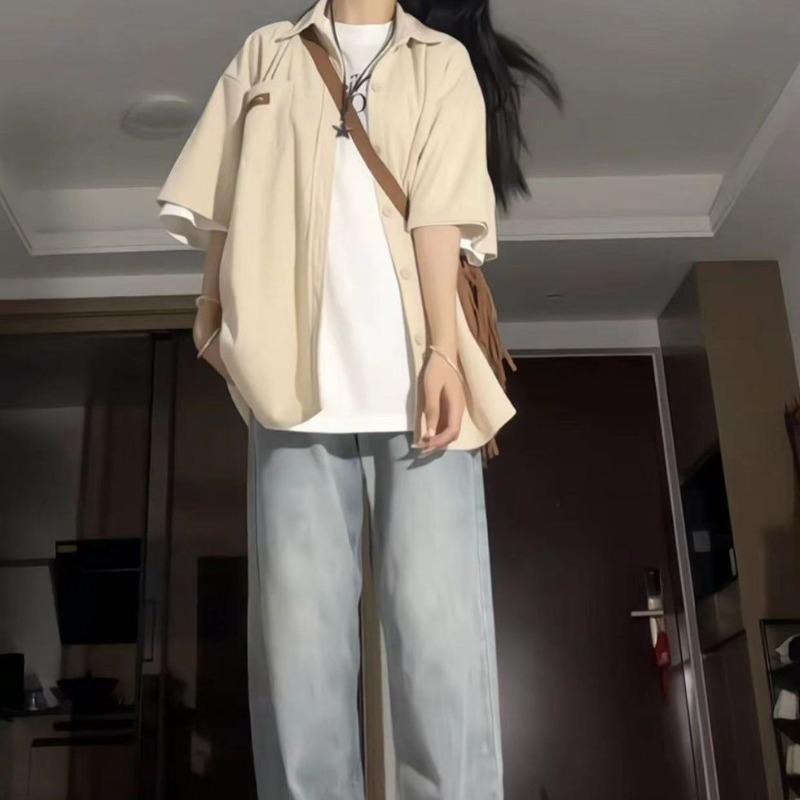 Women's Short Sleeved Shirts Japanese Sweet American Cardigan Blouses Summer Loose Casual Fashion Ladies Clothing