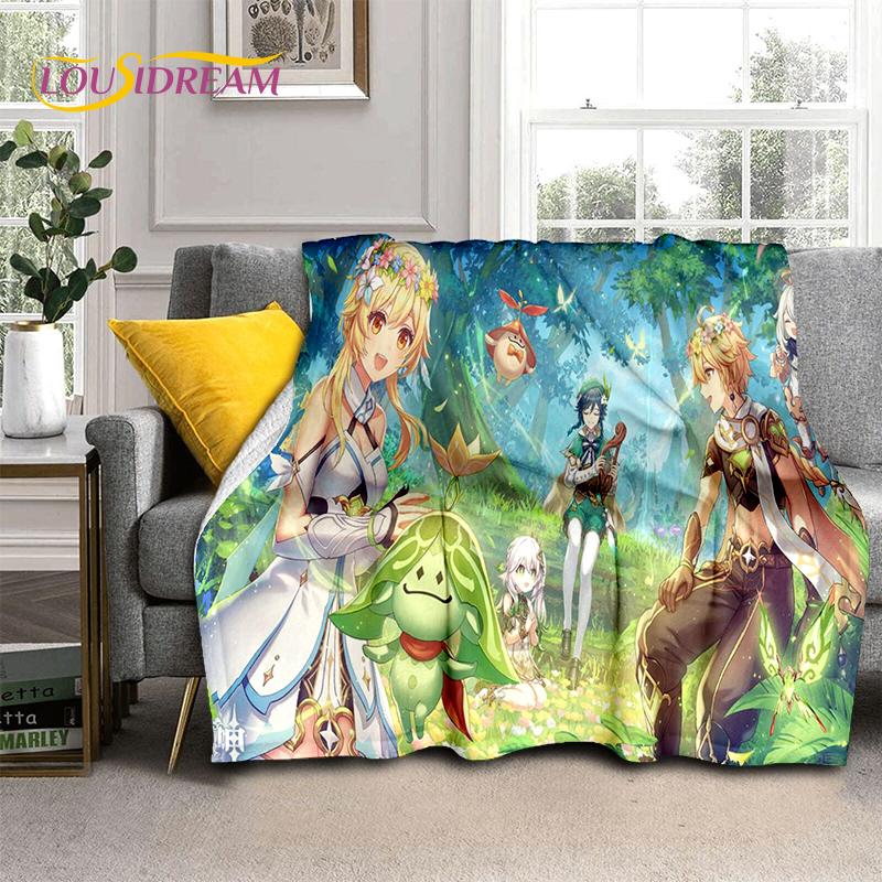 2025 New Cartoon Genshin Impact Character Solo Game Soft Blanket,Soft Throw Blanket for Home Bedroom Bed Sofa Picnic Child Gift