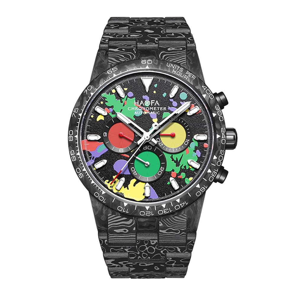 

Haofa Chronograph Watch Mechanical Automatic Winding All Carbon Fiber Case Band Hollow Dial Stylish Luxury Sapphire Glass Popular Waterproof Rubber