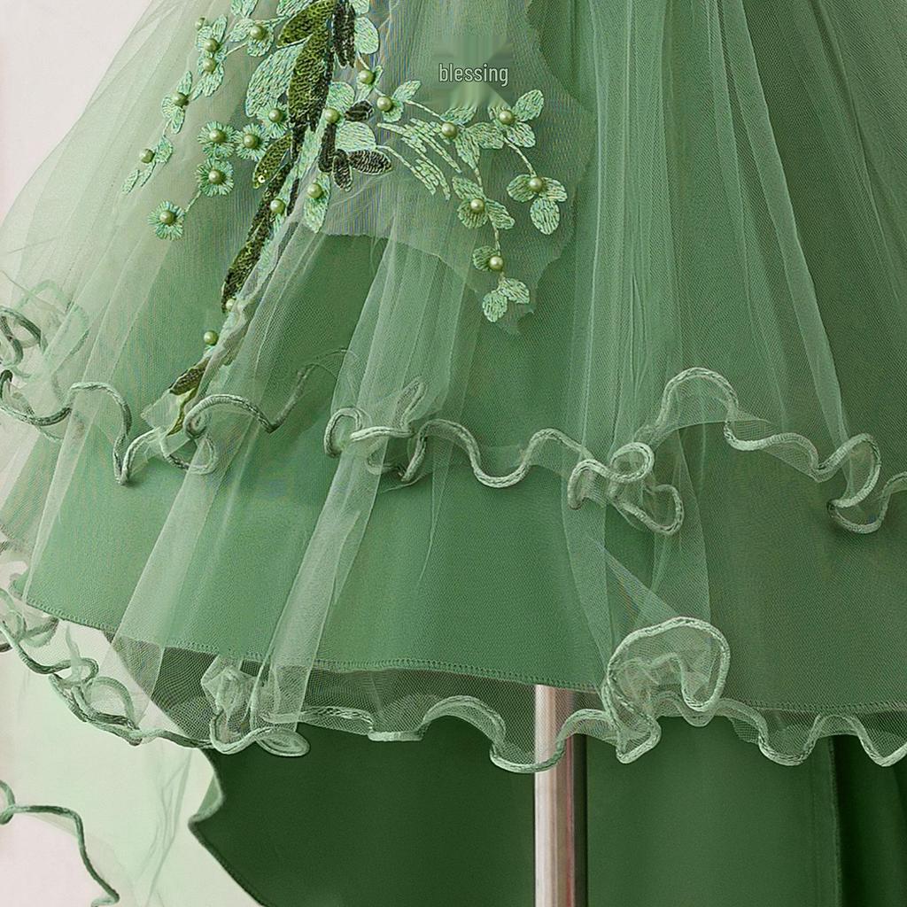 Sequin Princess Train Dress for Girls - Puffy Tulle Wedding and Evening Performance Dress