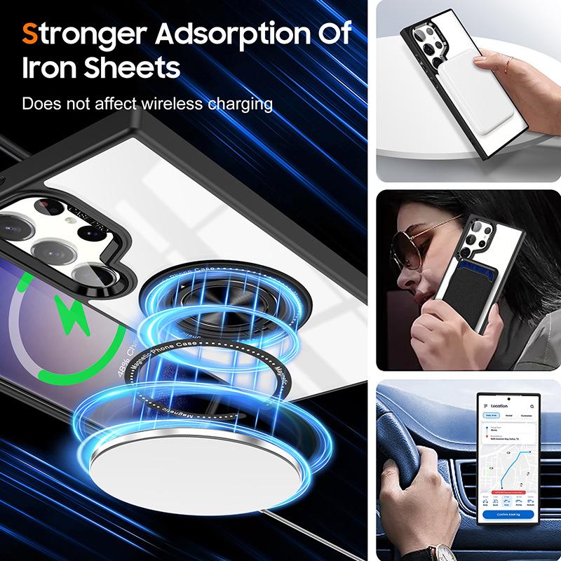 Samsung S25 Ultra Rotating Finger Ring Bracket Magnetic Suction Phone Case Suitable for S24 Transparent A16 Anti Fall 55 Protection Case