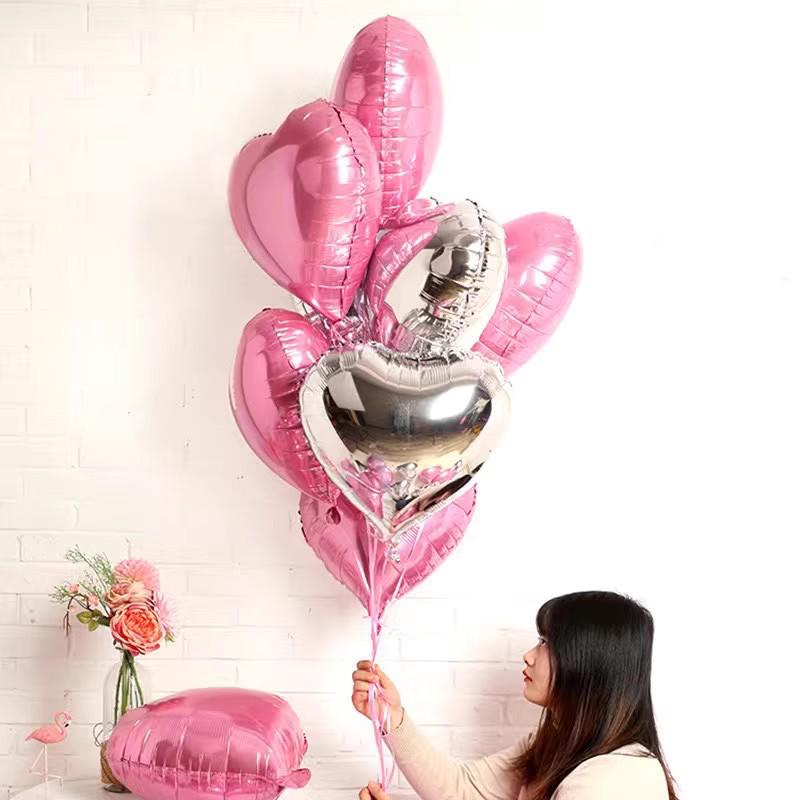 Qixi Valentine's Day Romantic Pink Heart & Star Balloons for Weddings & Birthdays