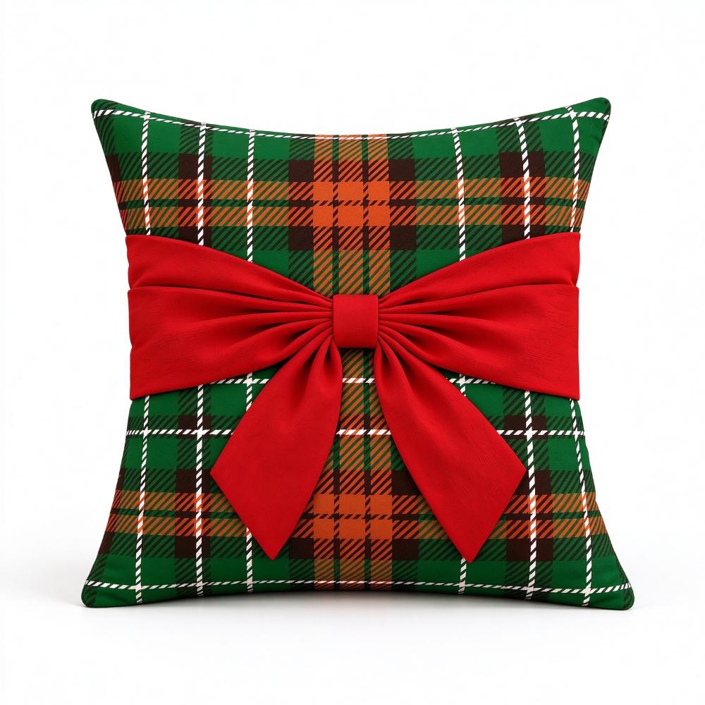 Festive Christmas Pillow Cover Plaid Sofa Pillowcase Holiday Decor Throw Pillow Cover Cozy