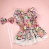 Yousheng 1 Set Pet Princess Dress Lace Patchwork Eye-catching Comfortable Soft Square Collar Dress Up Ruffle Sleeves Plaid Print Puppy Dog Skirt Pet
