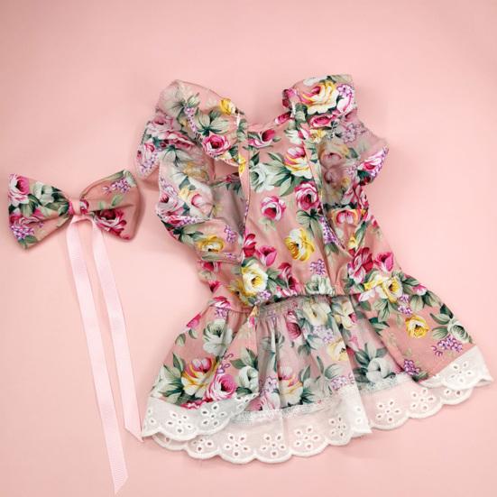 Yousheng 1 Set Pet Princess Dress Lace Patchwork Eye-catching Comfortable Soft Square Collar Dress Up Ruffle Sleeves Plaid Print Puppy Dog Skirt Pet