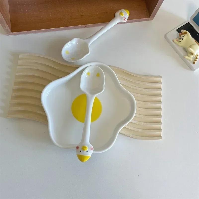 Koreanisch Niedlich Ei Keramikteller Kreativ Unregelmäßig Kochgeschirr Frühstück Obstsalat Geschirr Snackteller Küchenutensilien