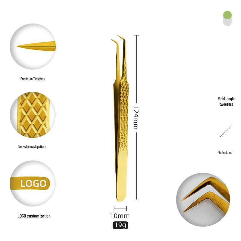 Golden Feather Stainless Steel Eyelash Tweezers for Grafting and Extensions