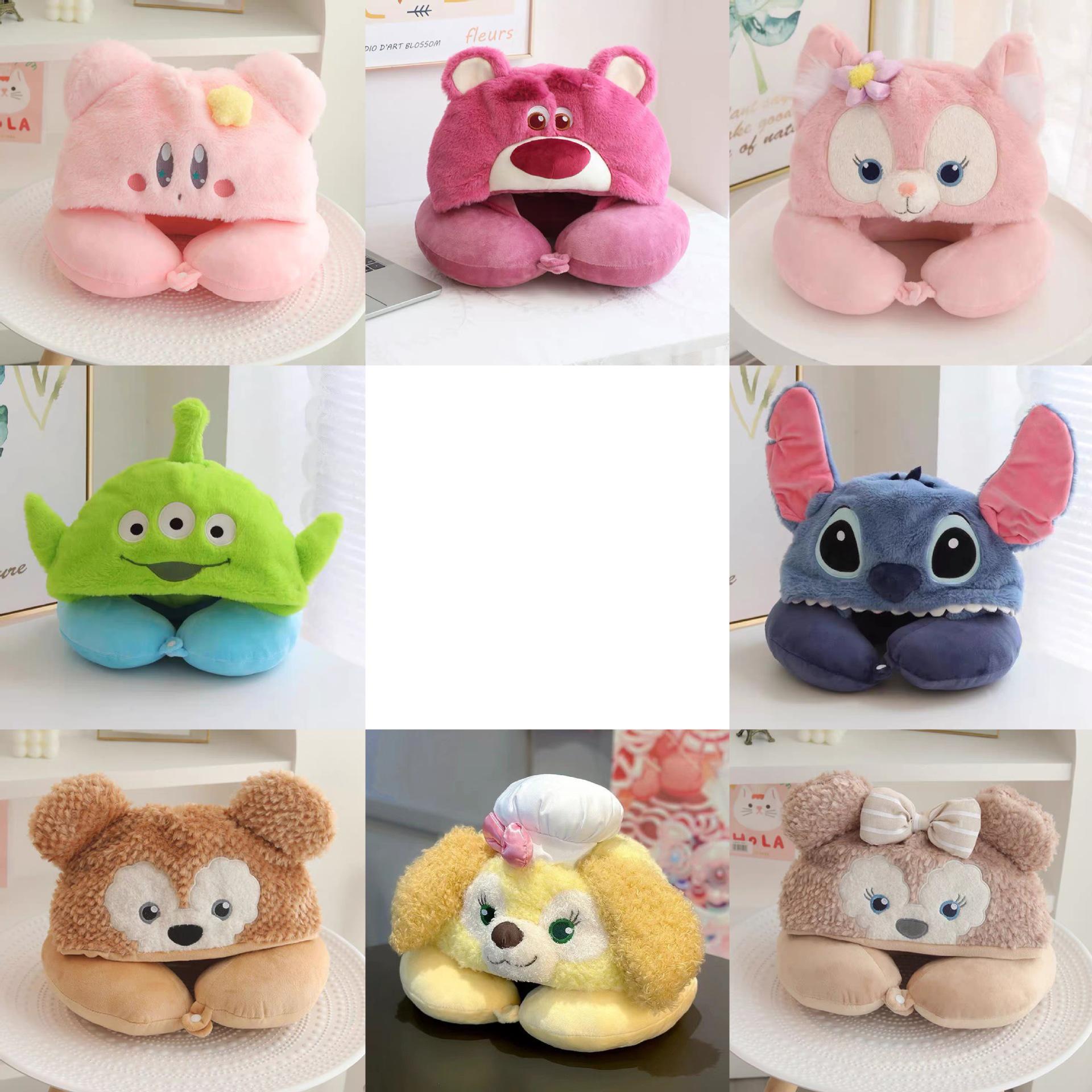 

Cartoon Hooded Neck Support Plush Pillow & Toy – Portable Travel Comfort Hooded U-Shaped Pillow – Lotso