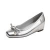 ~ Classic round head bow light mouth soft sole square head pearl ballet silver single shoes women