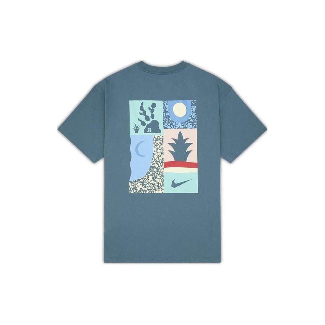 Men s Nike Loose Alphabet Logo Geometry Pattern Printing Sports Short Sleeve Gray Green T-Shirt DQ1859-058 S
