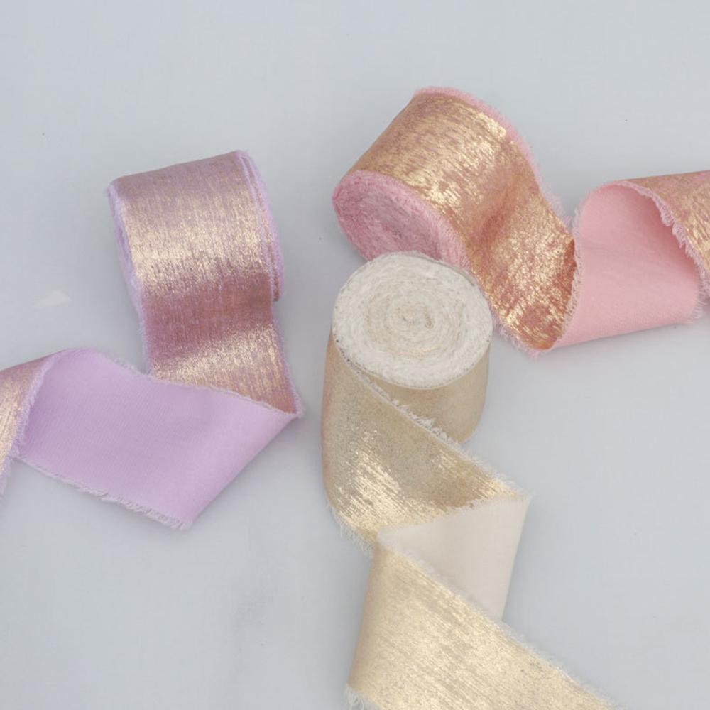 5Yards/Roll Gold Glitter Frayed Silk Ribbon 4cm Edged Tearing Chiffon DIY Craft Gift Packing Wedding Party Decor Flower Bouquet