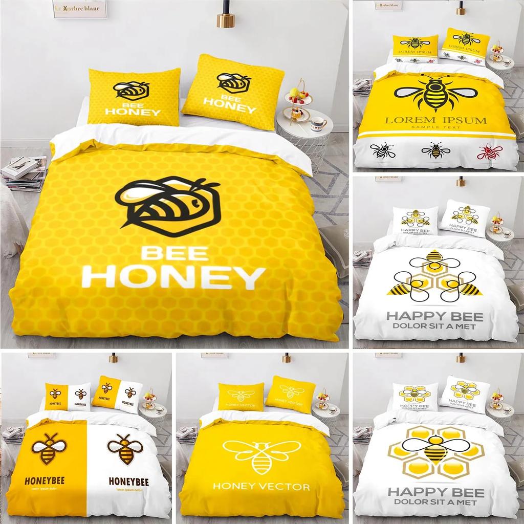 Cartoon Bee Duvet Cover Insect Honeybee Bedding Set Microfiber Wild Animal Comforter Cover King For Teens Boys Kawaii Home Decor