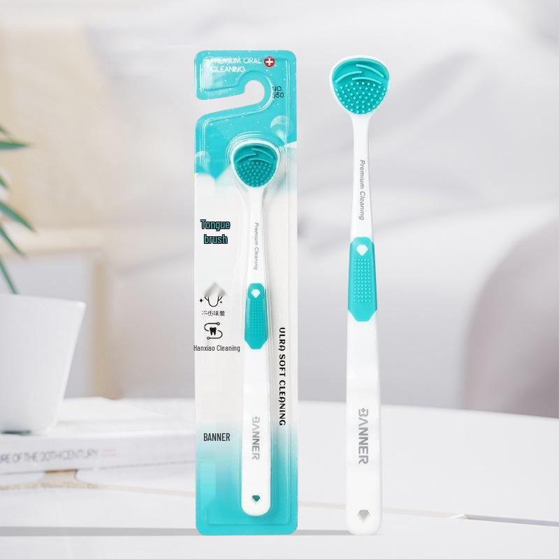 Double-Sided Antibacterial Tongue Scraper and Brush for Freshening and Deep Cleaning