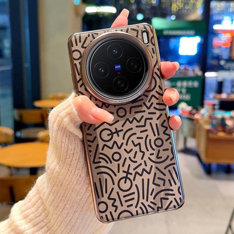For VIVO X100 X100S X100 Pro X100 Ultra Plated Graffiti Large Hole Metal Lens Ring Anti-Fingerprint Anti-Drop Phone Case