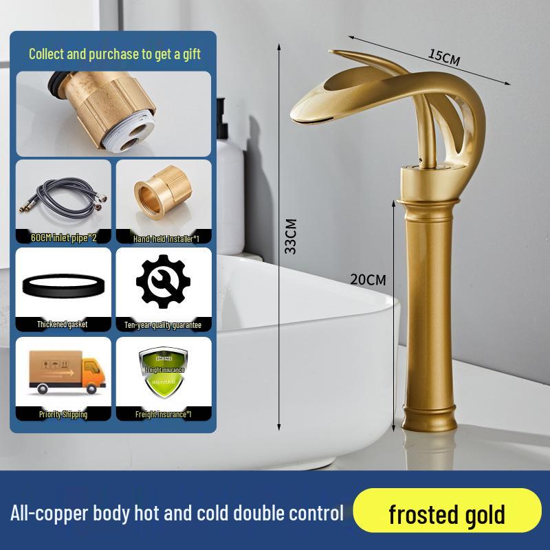 Copper Dual-Use Waterfall Faucet, Splash-Proof, Hot/Cold, Undermount Installation for Washbasins
