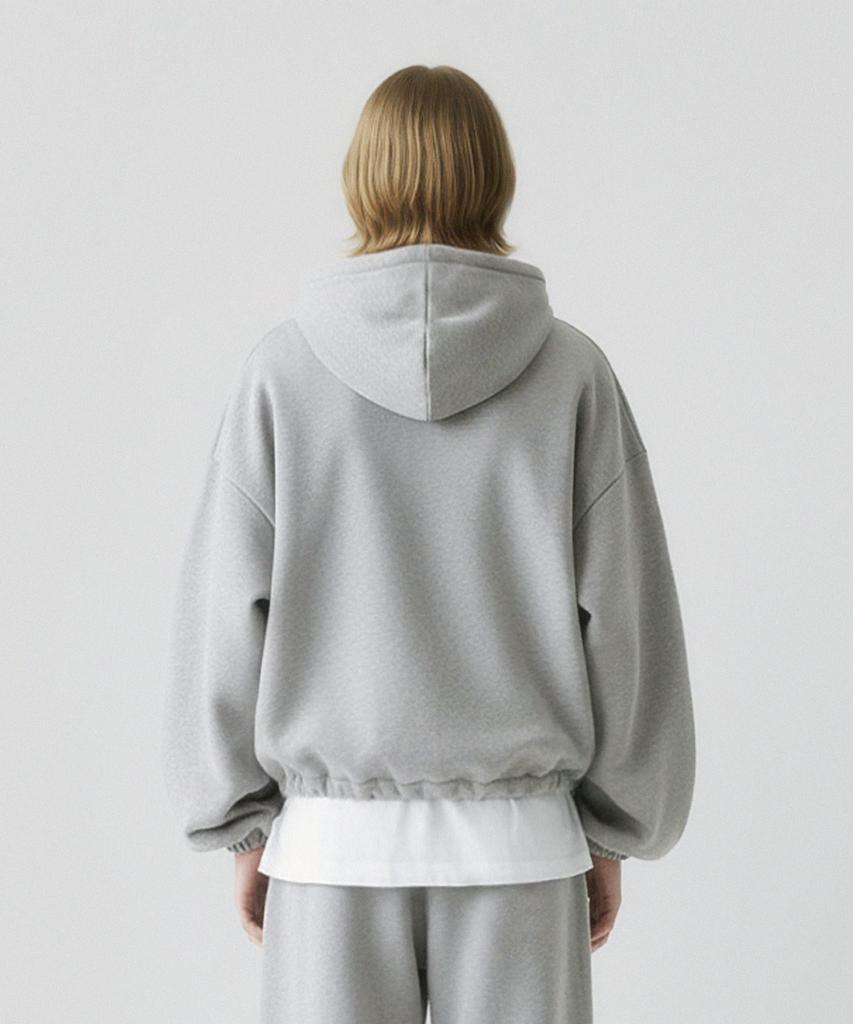 Prinoar [Set] String Overfit Two-Way Zip-Up Hoodie + One-Pleat String Pants - Melange