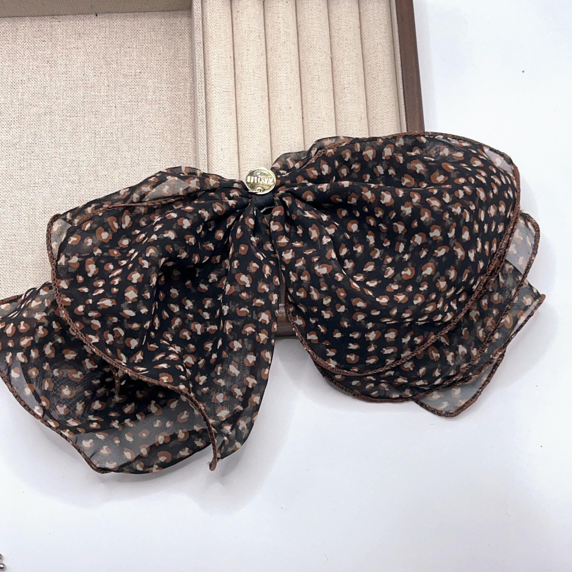 Leopard Print Chiffon Bow Hair Clip - Elegant  Retro Artistic Design for Summer