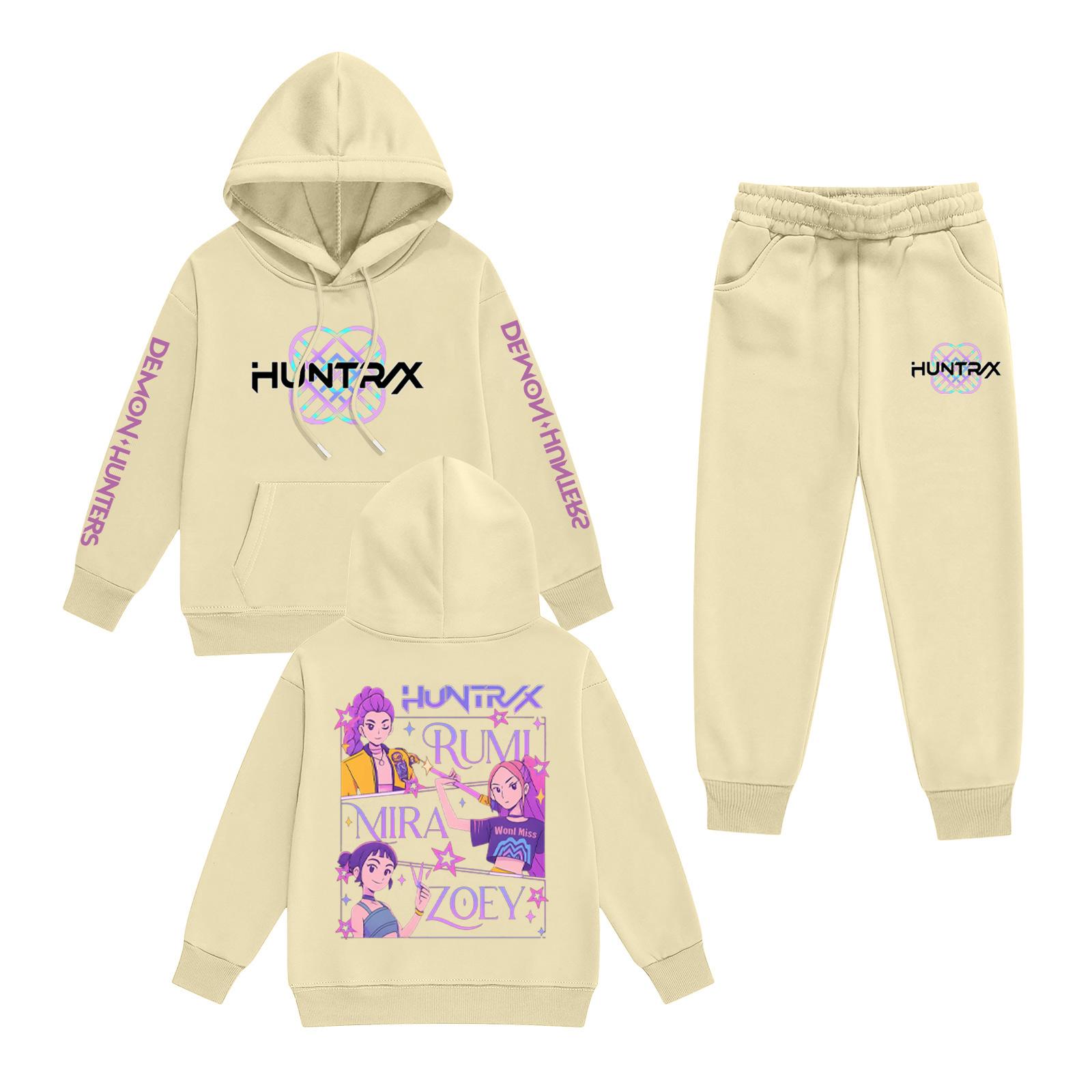 

Kids Long Sleeve Loose Pullover Letter Print Drawstring Hooded Sweatshirt Set 100 бежевый