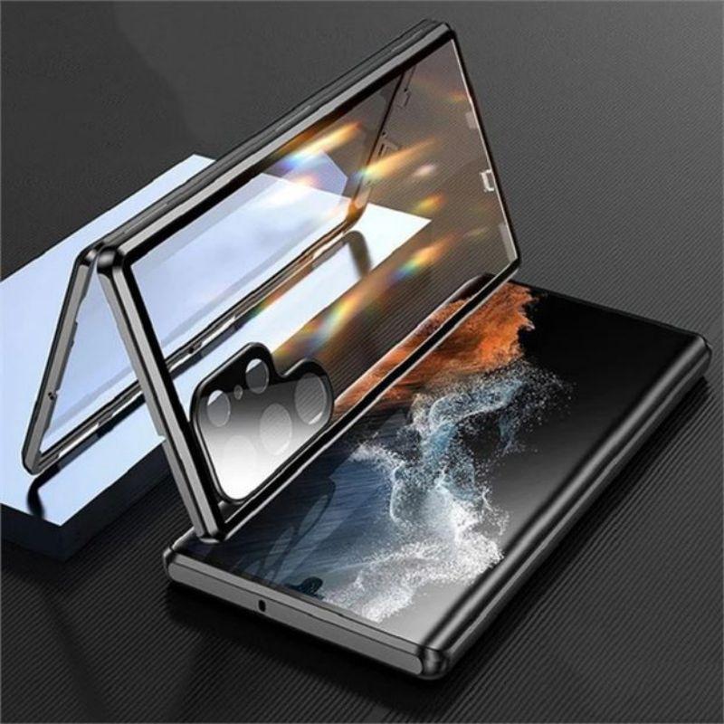 360° Metal Double Sided Glass Snap Lock Phone Case For Samsung GalaxyS25 S24 S23 S22 S21 Ultra Plus S23 FE Lens Protection Cover