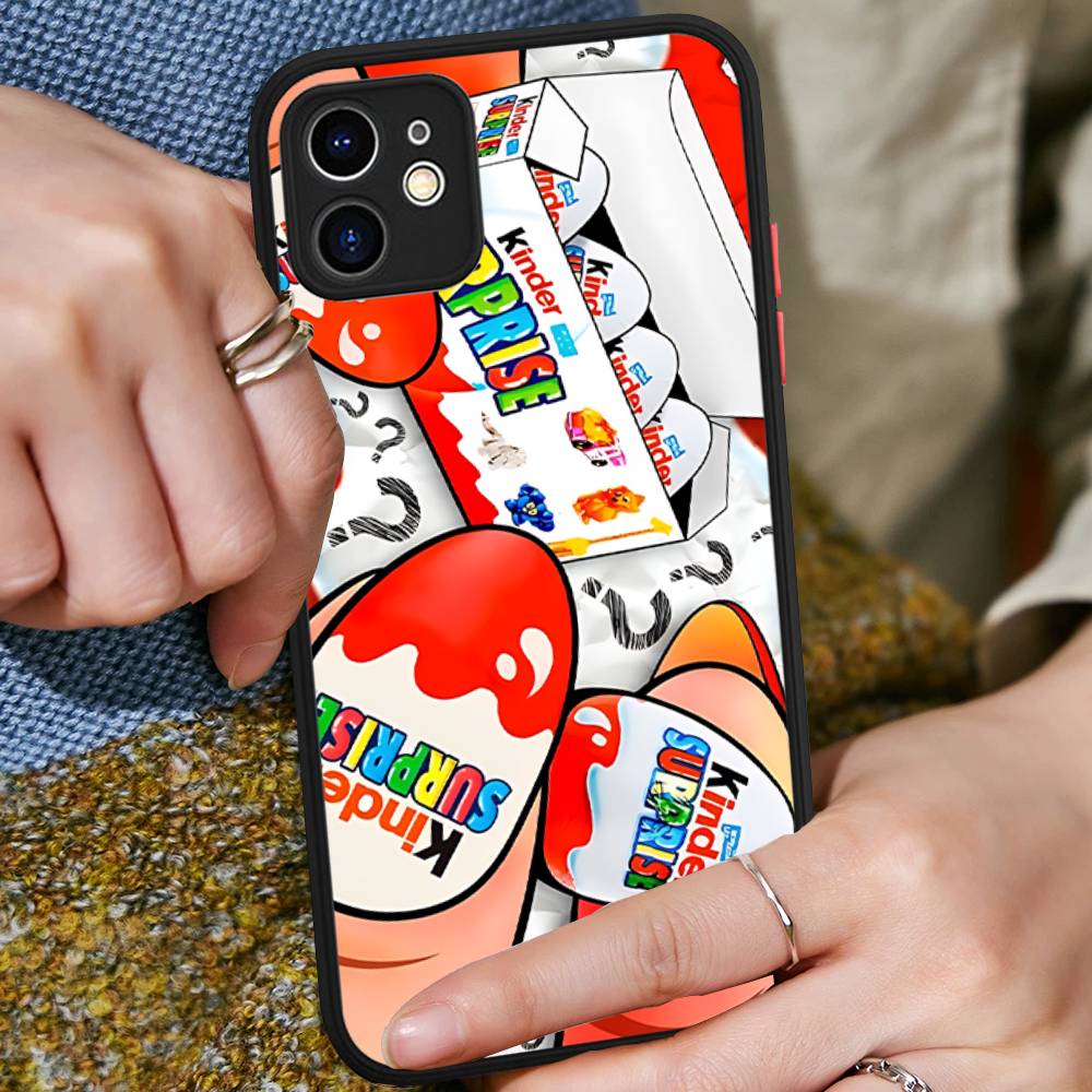 Cute Kinder Surprise Eggs Logo For IPhone 16 15 14 13 12 11 Pro Max X XS MAX Plus Translucent Black Phone Cover