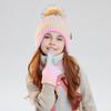 3Pcs/Set Kids Winter Knitted Scarf Gloves Set Pom Pom Ball Rainbow Color Brimless Hat Touchscreen Gloves Neck Warmer Set
