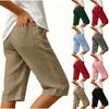 Damen Sommer Mode Elastische Taille Baumwolle Leinen Dreiviertelhosen Lässige Lockere Taschenshorts