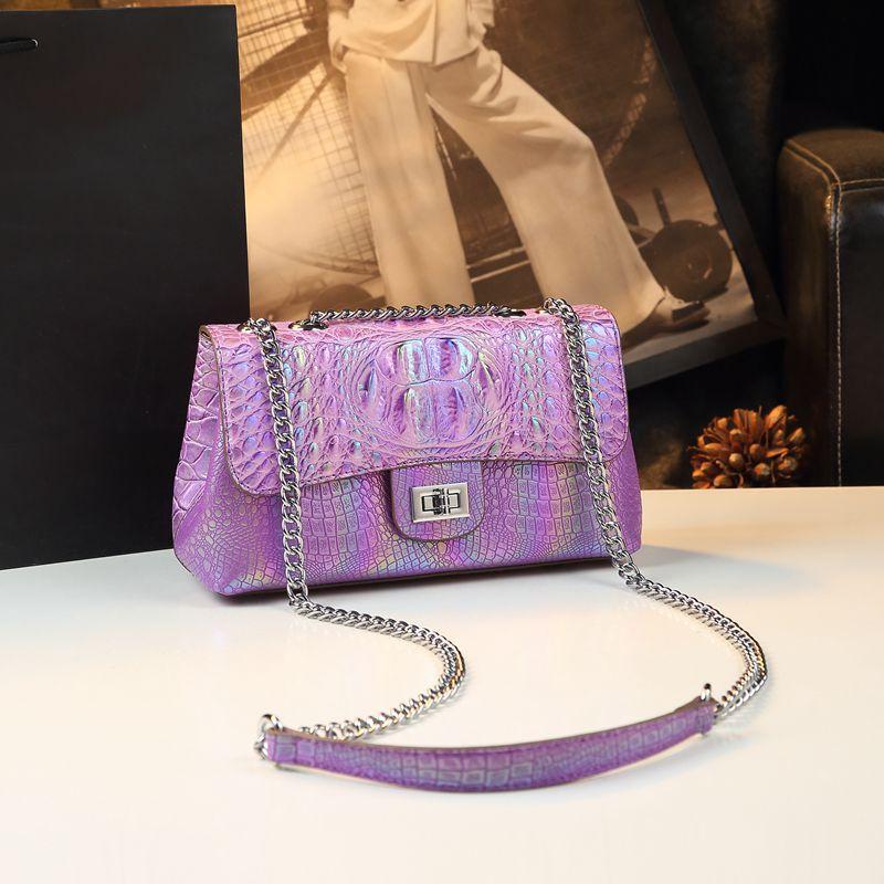 White Crocodile Pattern Women's Bag Big Brand Lock Small Square Bag Fashionable Shoulder Crossbody Bag Chain Bag