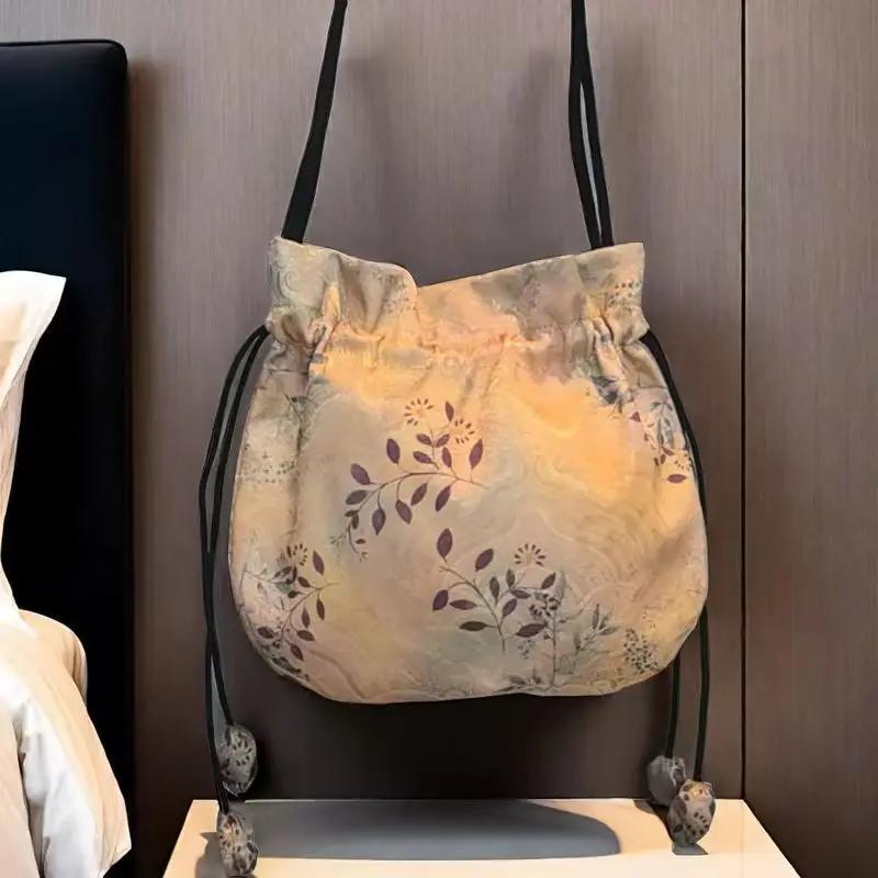 Silk Fragrant Cloud Yarn Drawstring Phone Bag Coin Purse Retro Embroidery New Chinese Style Portable Hanfu Accessories