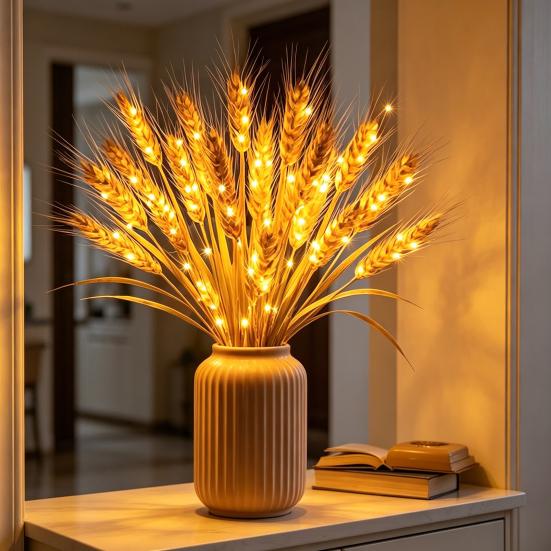 Wheat Table Lamp Cordless Rustic Golden Wheat Ear Light Warm White LED Desktop Light for Bedroom Living Room Dining Room Wedding Party