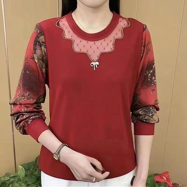 

Весенне-осенняя новая модная сетчатая футболка, женский топ с круглым вырезом и длинными рукавами, M-5XL 5XL красный