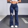 Damen Vielseitige Hell-/Dunkelblaue Schlagjeans mit Modischer Herz-Verzierung und Ripped-Design - Kollektion 2025
