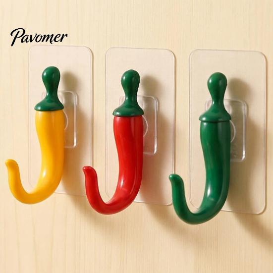 Home Organization Supplies 2PCS Chili Adhesive Hooks, Cute Decorative Punch-Free Wall Hangers, Heavy No Drilling Hangers Duty Seamless Storage