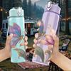 1PC Butterfly On Pink Peony Flower Print 750ml Color Plastic Sports Water Bottle Leakproof Flip Straw Lid Suitable for Sports Office Home Use