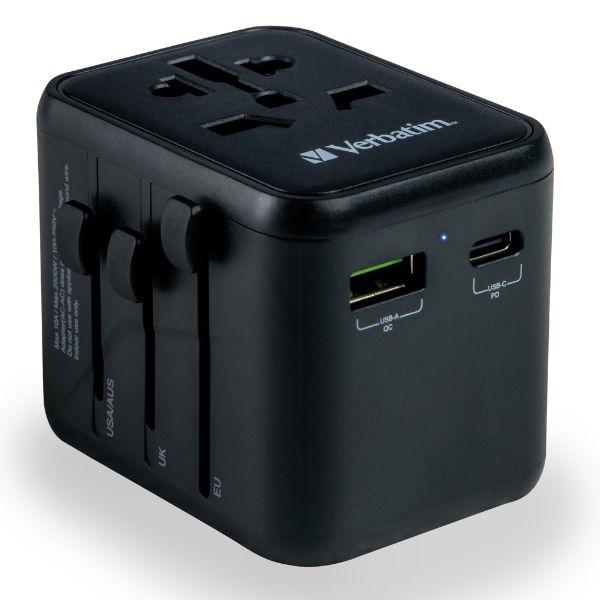 Verbatim Travel Adapter Eu/Uk/Us 2Xusb-A/Usb-C Pd 20W Uta-02 Black/Black 49544