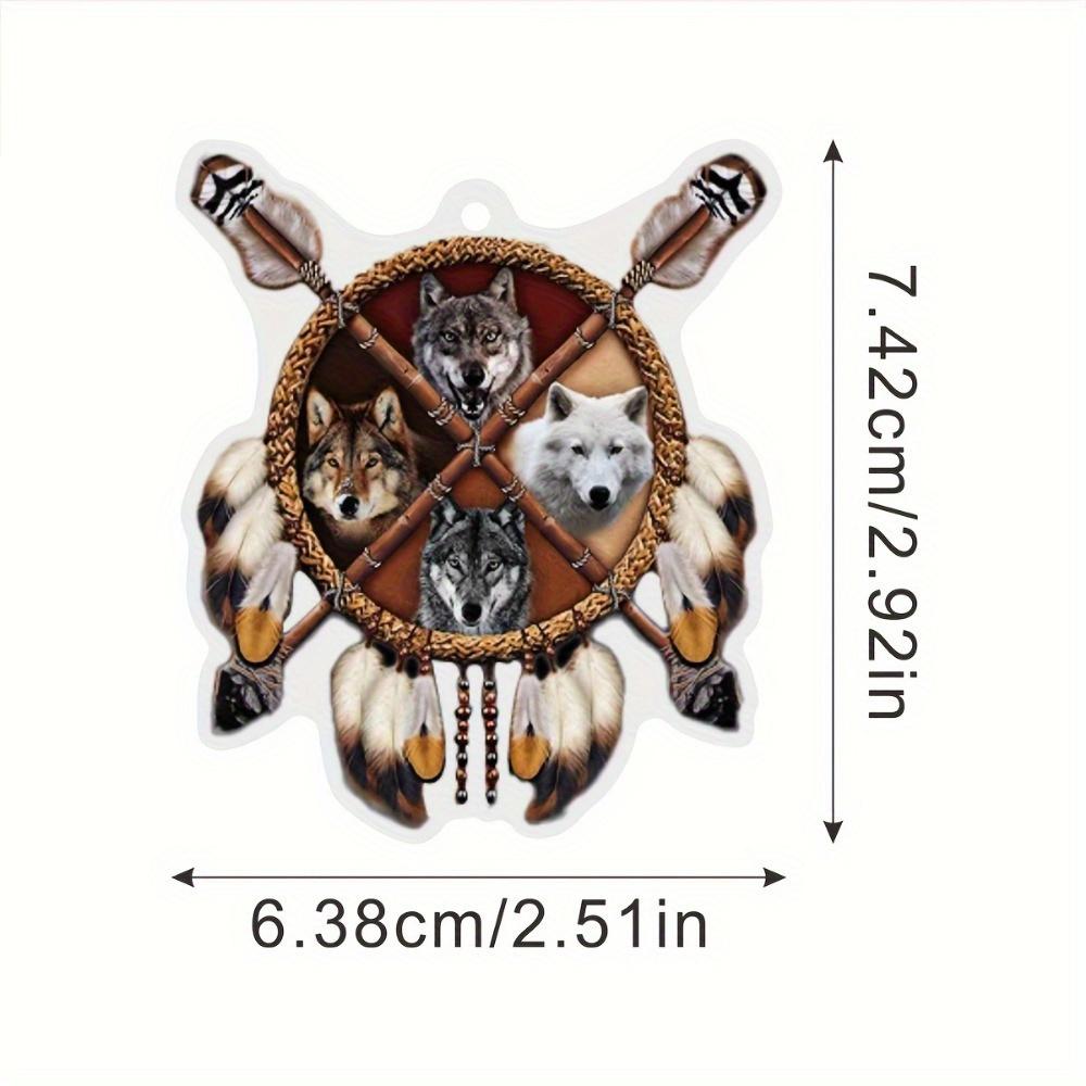 Native American 4-Wolven Auto Ornament. 2D platte achteruitkijkspiegel decoratief accessoire.